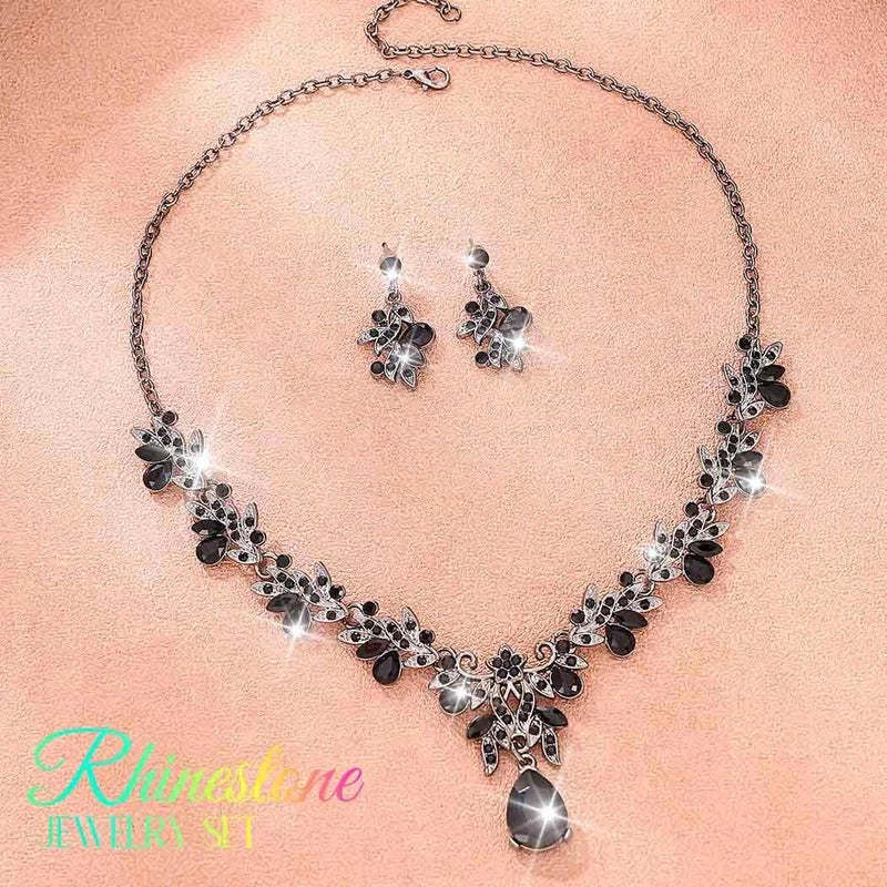 Brishow Green Necklace and Earring Set Rhinestone Formal Wedding Jewelry Sets for Women - Image 5